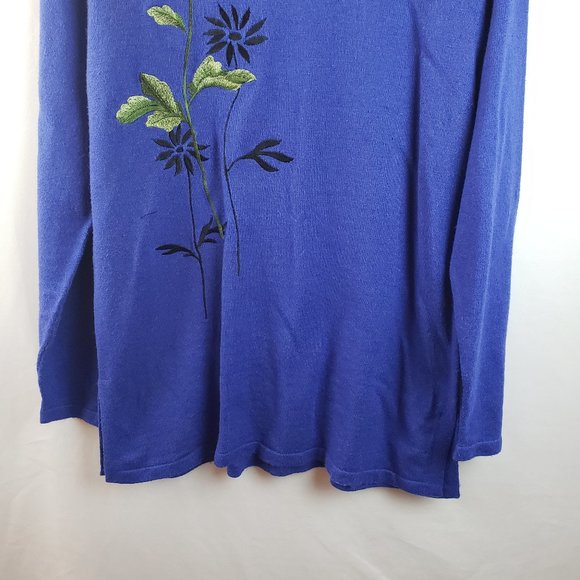 Yi Lin Womens Floral Pullover Sweater Silk Blue - Picture 2 of 6
